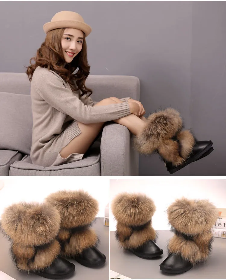 New Arrival 2023 Non-Slip Fox Fur Woman Winter Shoes Genuine Leather Natural Womens Snow Boots Thick Plush_voghion.com