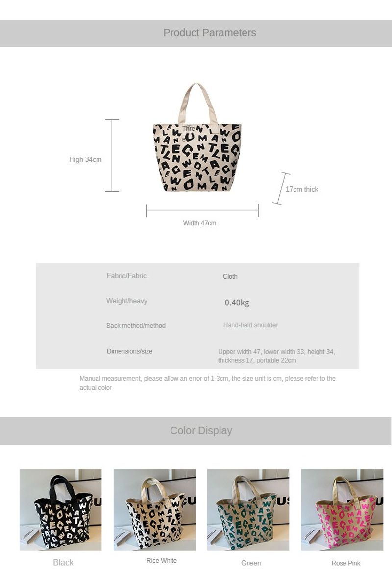 Persönlichkeit bedruckter Buchstabe Mommy Bag 2024 neue Textur Farbkontrast Freizeit Canvas große Kapazität Tote_voghion.com