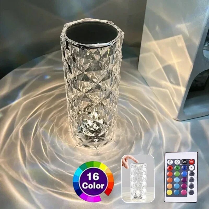 LED Crystal Table Bedroom Atmosphere Lamp Rose Projector USB Touch Night Light Decorative Lights for Room Decor_voghion.com