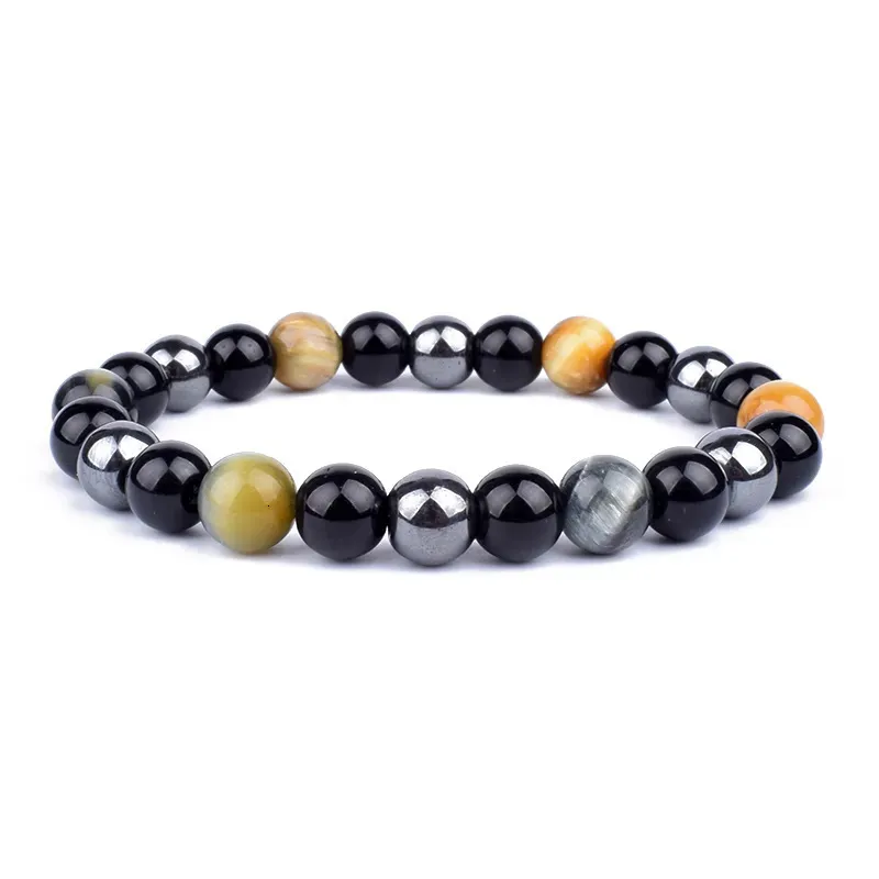 Triple Protection Beaded Bracelet With Obsidian Hematite Tiger Eye_voghion.com