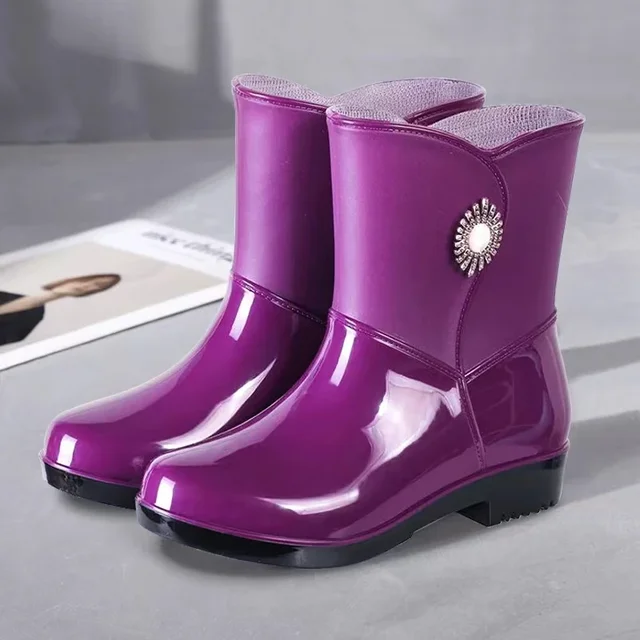 Women, Fashionable Outdoor Waterproonti-slip Kitchen Work Rubber Shoes with Cotton Warm Rain Boots for Winter_voghion.com