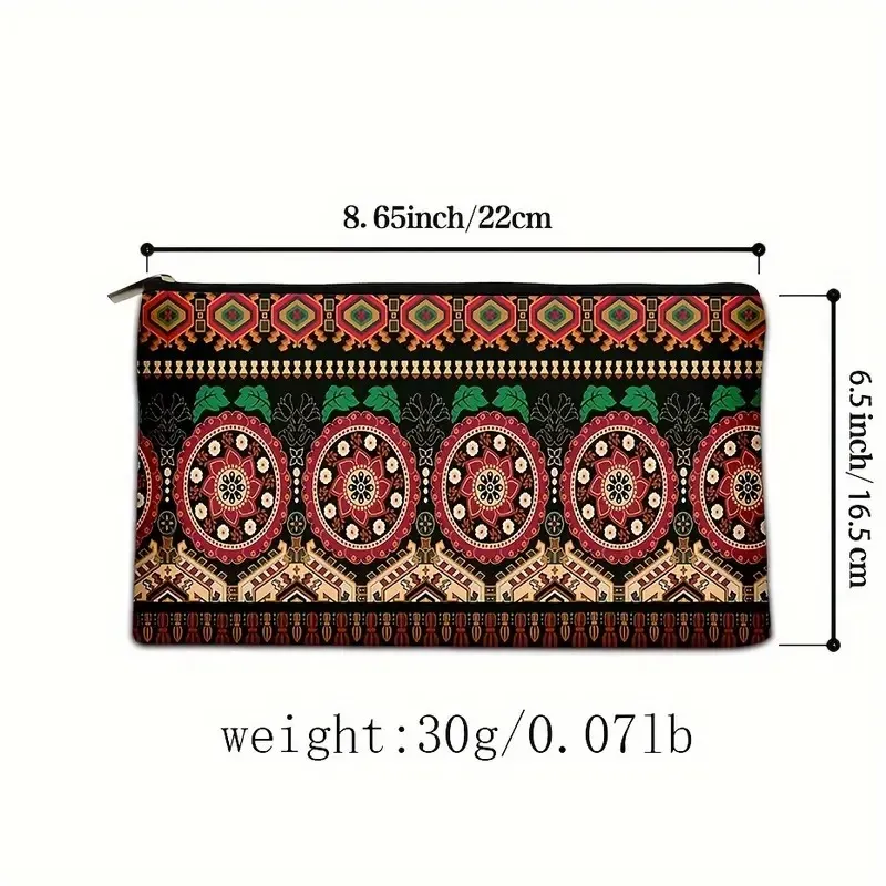 Tragbare Kosmetiktasche mit Vintage-Muster, trendiger Organizer mit Retro-Print und Reißverschluss, multifunktionale Make-up-Clutch_voghion.com