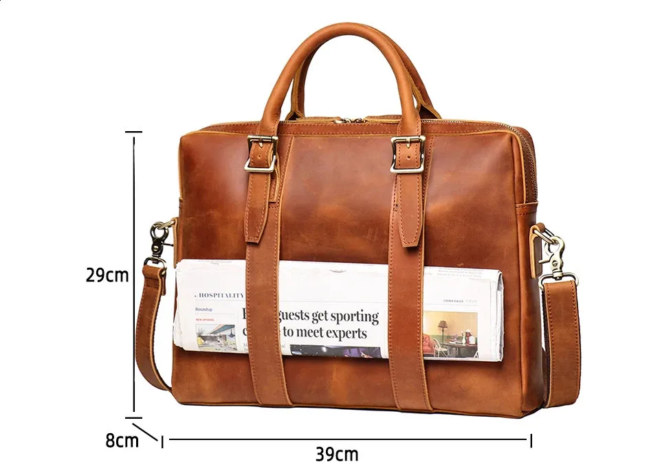 Vintage Man Handbag Briefcase Men Shoulder Genuine Leather Bags Brown Business Fashion 14 Inch Laptop_voghion.com