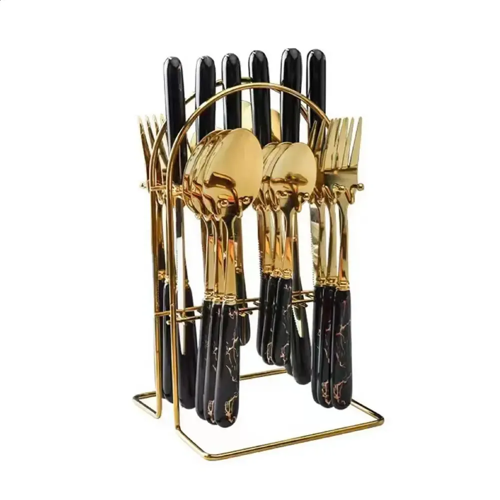 Conjunto de talheres com 24 peças, faca e garfo, aço inoxidável, com suporte, colher de sobremesa, adequado para qualquer ocasião 240826_voghion.com