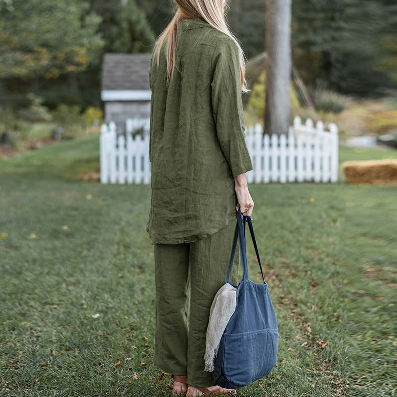 Women's shirt wide-leg pants solid color elegant casual retro suit_voghion.com
