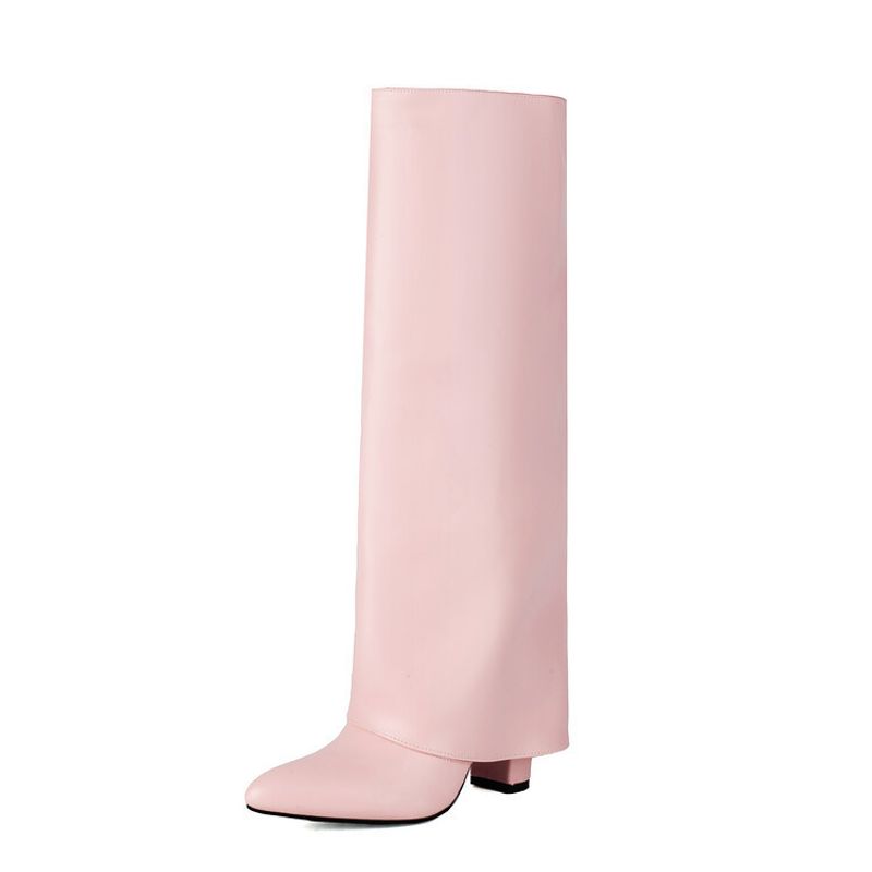 Mote kvinners bukser spisse hæler pluss størrelse slip-on high leg motestøvler_voghion.com