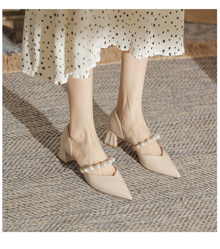 Pointed Mary Jane Heels With Pearl Detail Women's Stiletto Pumps_voghion.com