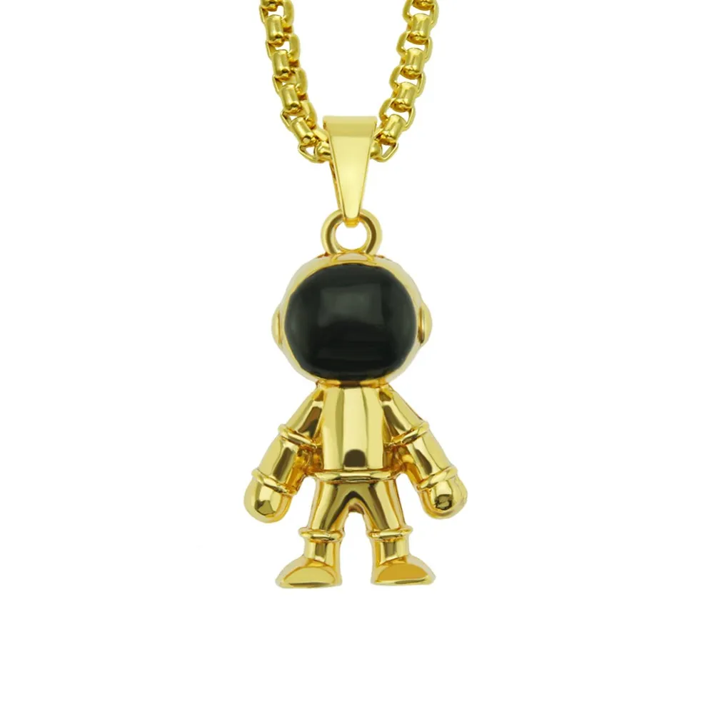 Colliers pendentifs Hip Hop Space Astronaut Pendentifs Collier pour hommes Rappeur Bijoux Cadeaux Or Argent Couleur Goutte_voghion.com