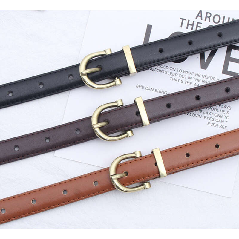 Black Simple Spaghetti Belt With Gold Jeans_voghion.com