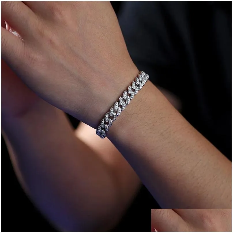 Chains Neetim 6Mm Full Moissanite Hip Hop Men Women Cuban Chain Bracelets Sterling Sier With Gold Plated Bracelet Drop_voghion.com