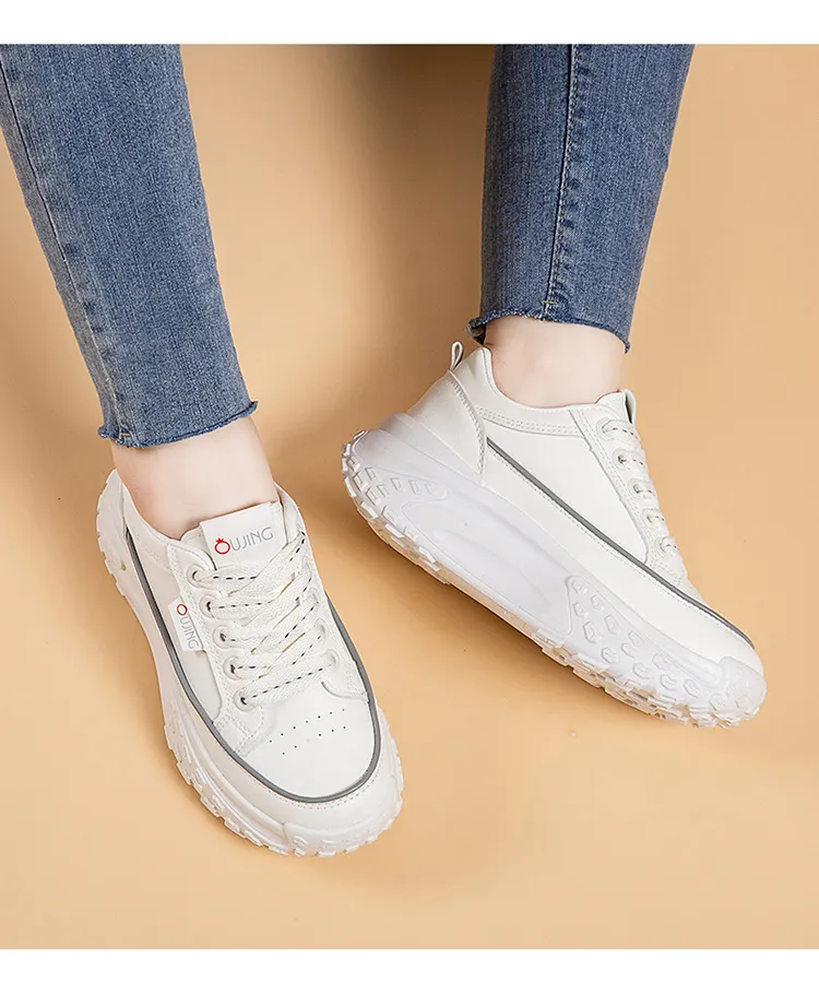 Zapatos deportivos informales de suela gruesa para mujer, de primavera, nuevos, versátiles, cómodos, transpirables y con plataforma, pequeños, blancos, con diseño de bizcocho._voghion.com