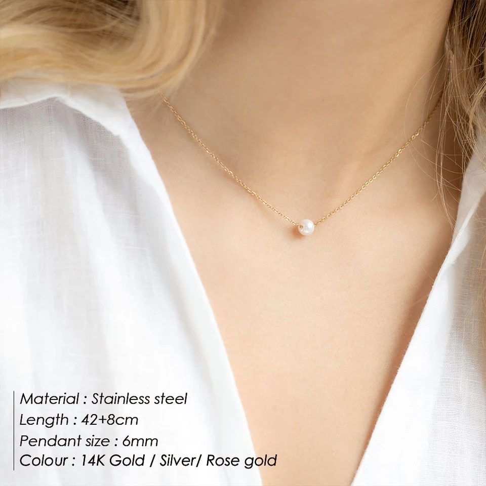 Collier perles en acier inoxydable élégant pour femme_voghion.com