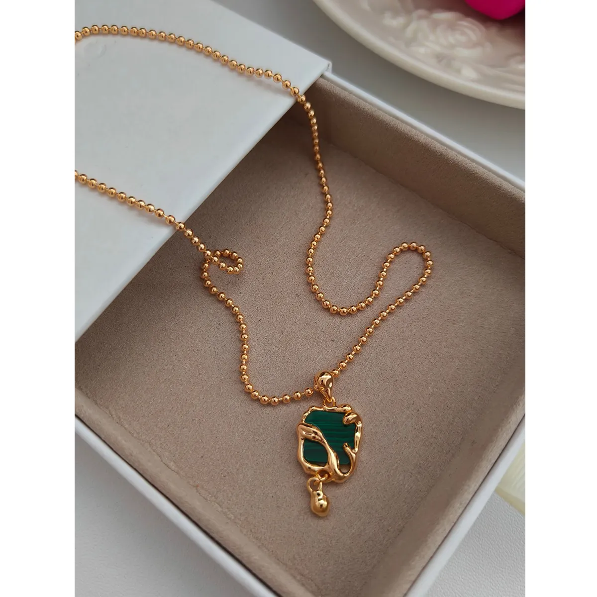 Catene Corpo Intero S Sterling Argento Placcato Oro | Collana Malachite Lunghezza Catena 40 5cm 100629_voghion.com