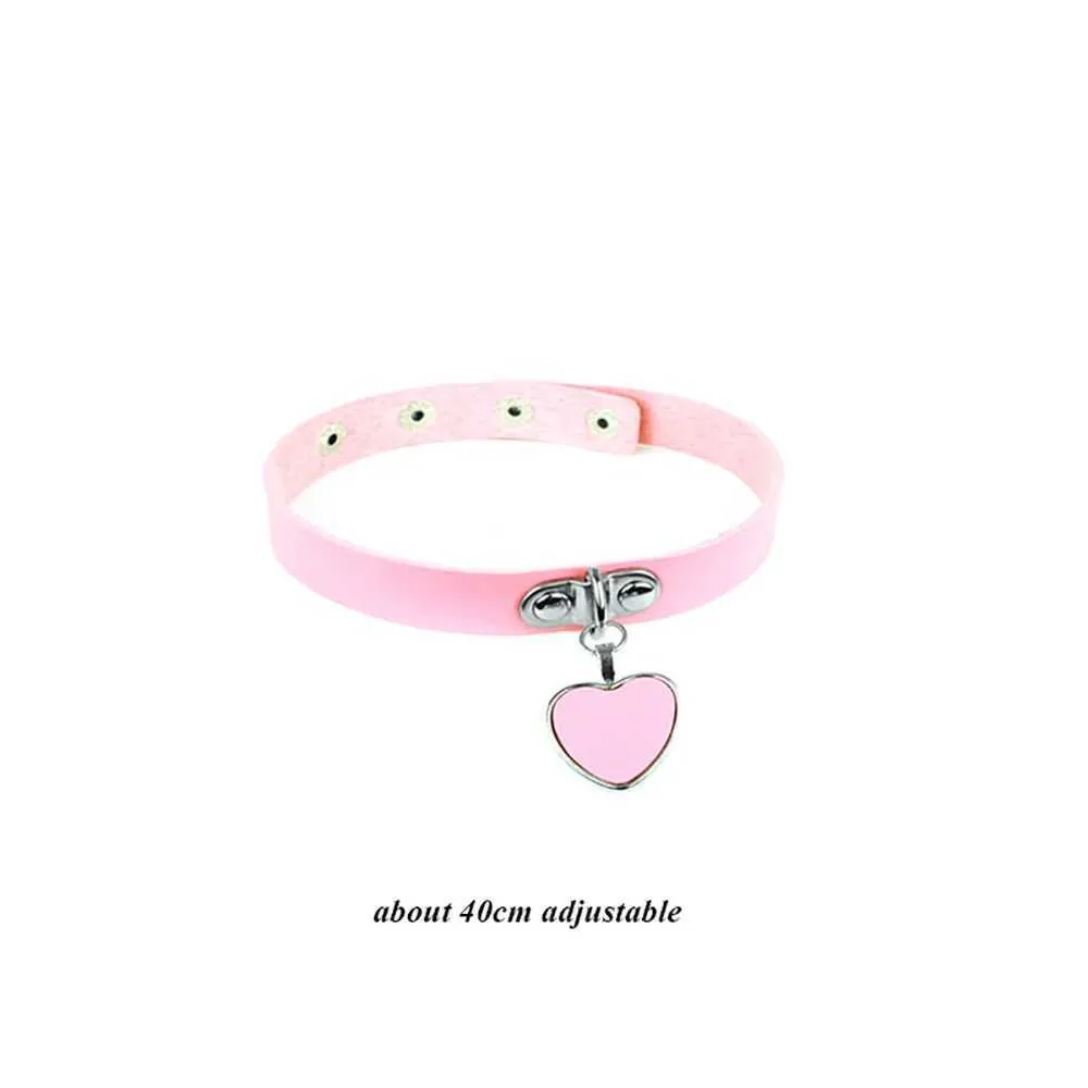 Collier ras du cou gothique en cuir avec pendentif rose sexy et tendance pour femme_voghion.com
