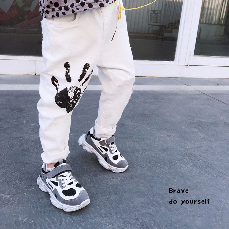 Mother&Kids Children's black and white pants small children stretch slim pants palm print pants_voghion.com