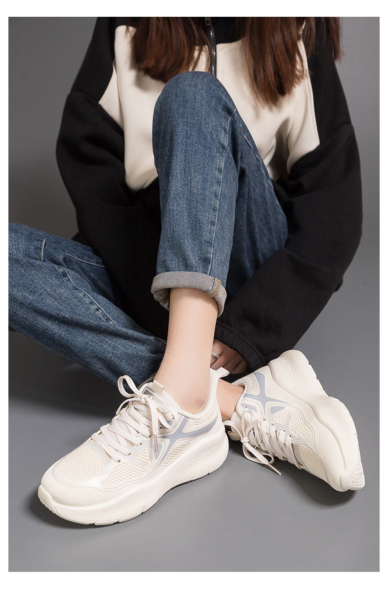 Scarpe da corsa casual piccole bianche con fondo spesso da donna, per sport primaverili_voghion.com