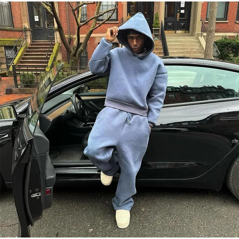 Lässige, einfarbige Paare mit Kapuze und lockerer Jogginghose, 2-teiliger Anzug für männliche Herbst-Jogging-Sweatshirt-Hosen-Outfits_voghion.com