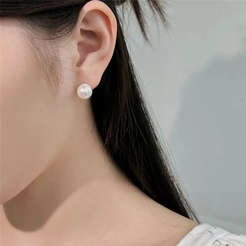 orecchini di perle di conchiglia da donna, 5 mm, 6 mm, 10 mm, 12 mm, argento sterling, oro bianco, orecchini a bottone da donna alla moda_voghion.com