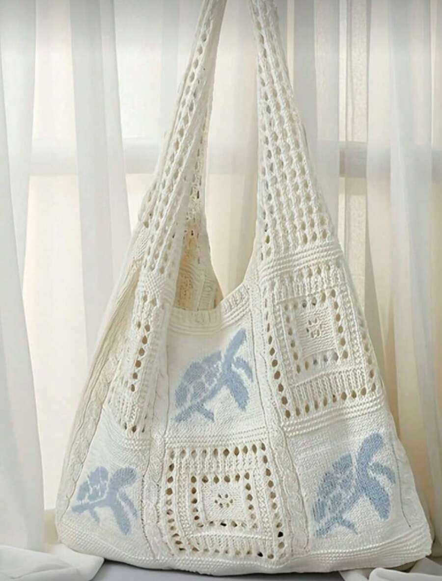 Hand Woven Shoulder Bag For Women Turtle Pattern Hollow Vacation_voghion.com