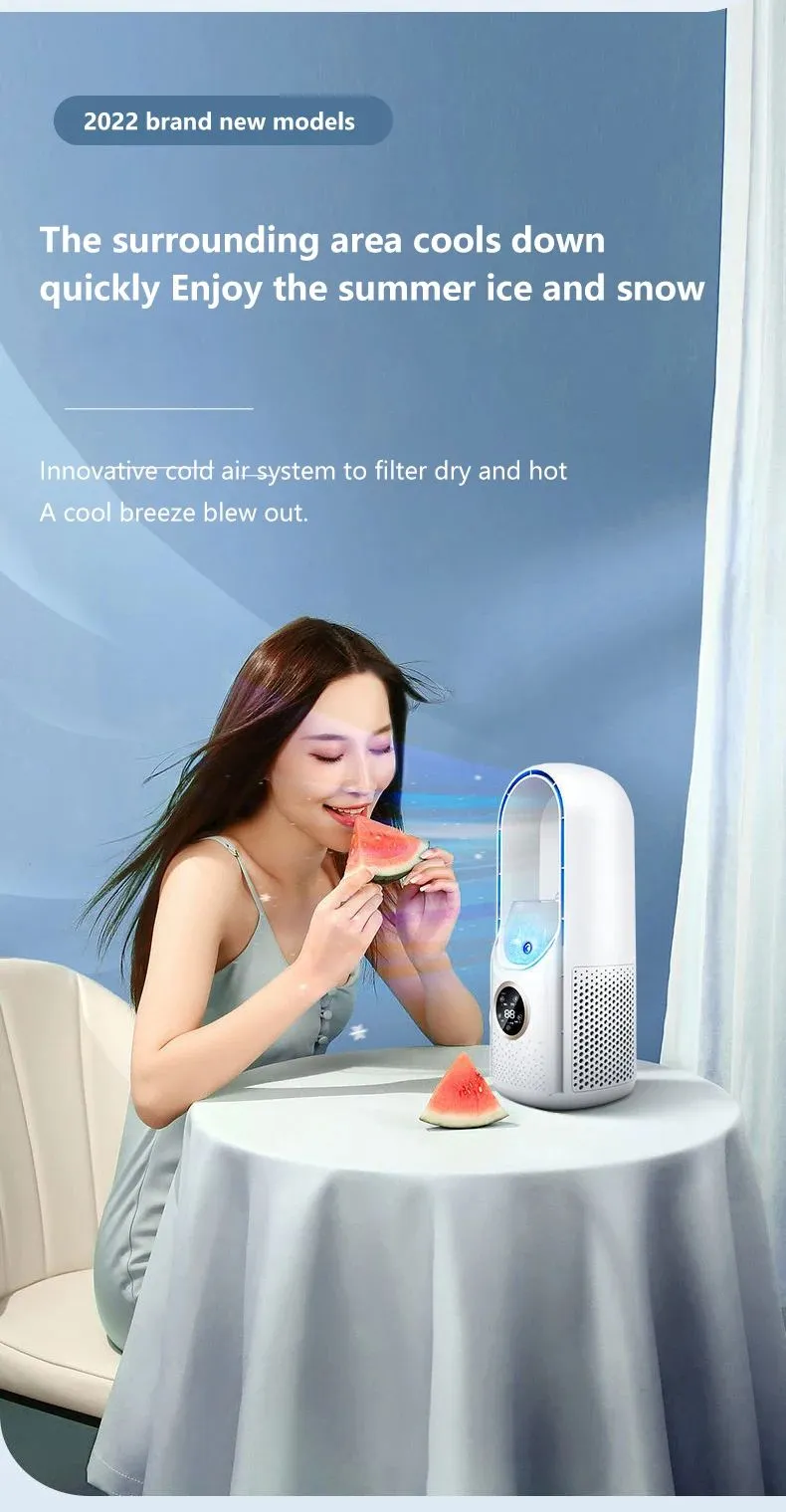 Portable USB Cooler Leafless Electric 6 Speed Silent Timer Air Conditioner Cooling Humidifier Conditioning Fan_voghion.com