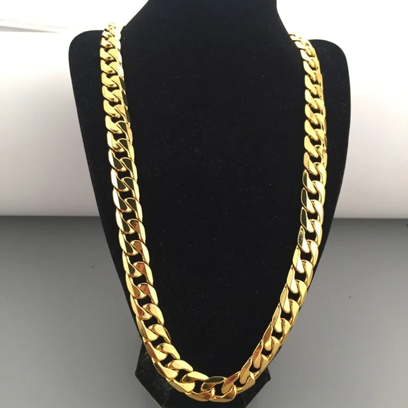 Chaîne pour homme et garçon de 12 mm d'épaisseur, collier en or jaune rempli de strass, bijoux en gros, chaînes cadeaux Hip Hop_voghion.com