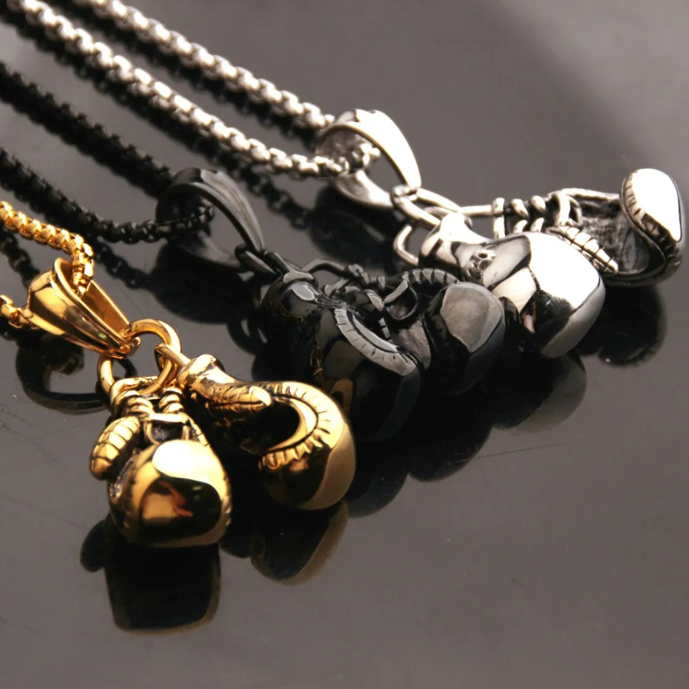 Pendant Necklaces 2pcs/set Mens Unisex Stainless Steel Sier Color/gold Black Boxing Gloves Necklace Sport Colar Jewelry_voghion.com