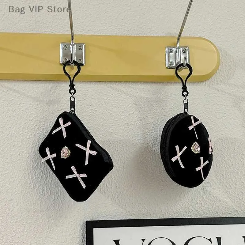 Portafoglio da donna con fiocco in stile balletto alla moda Y2k, in peluche, con portamonete quadrato e rotondo, per torte, Kaii Mini Pouch, portachiavi Ba241210_voghion.com