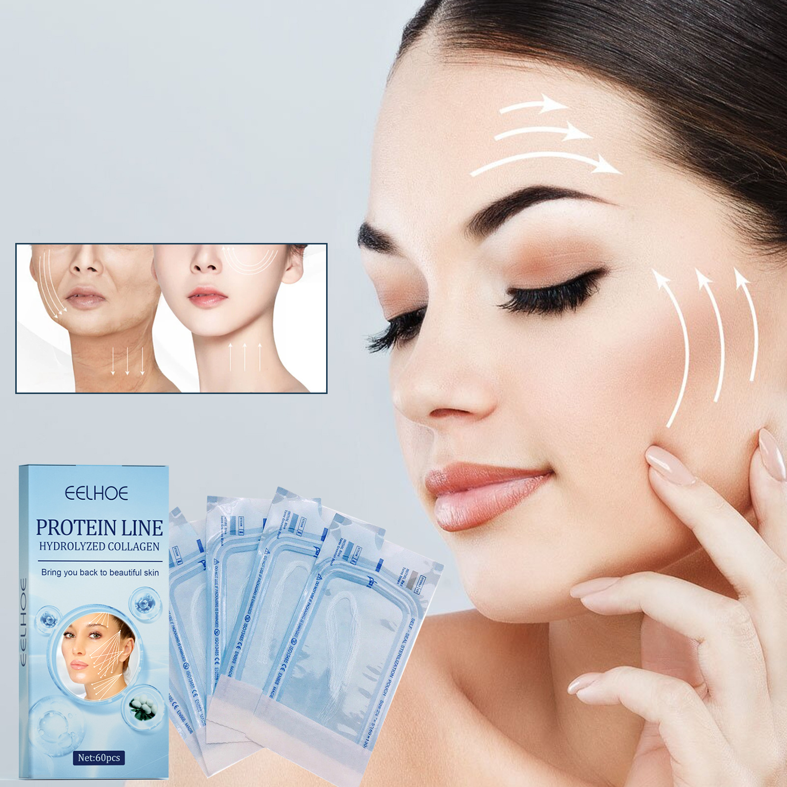 Linha de lifting de proteína EELHOE antirrugas para pele em V, lifting facial, firmeza, relaxamento dos contornos faciais, redução de medidas finas_voghion.com
