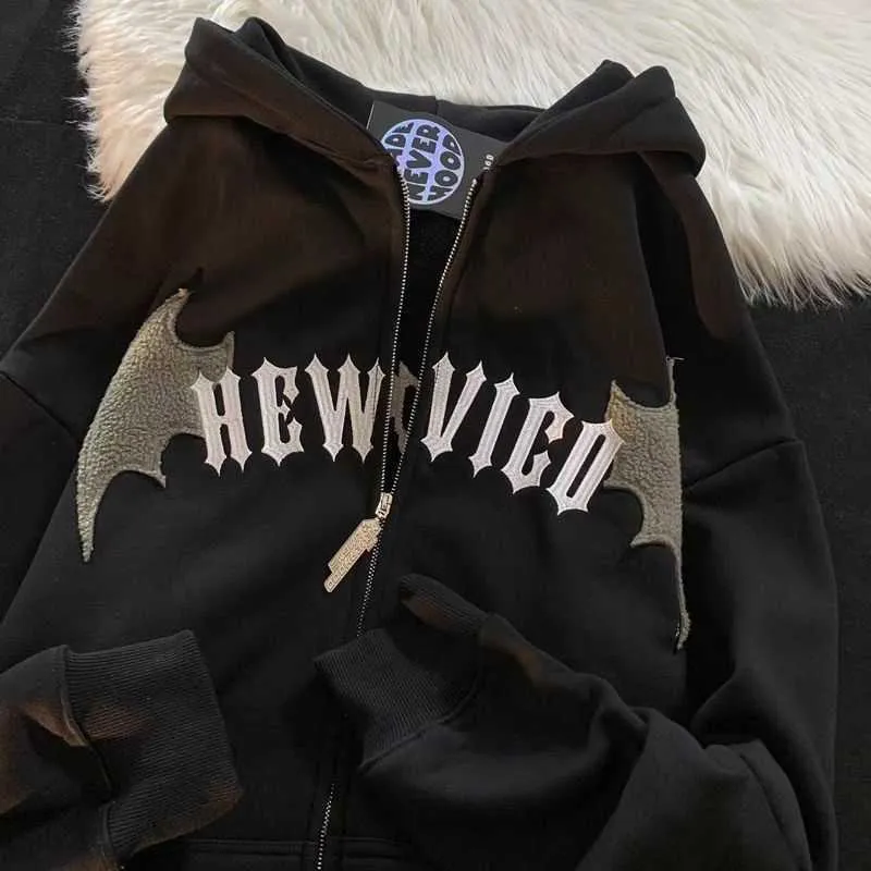 Erkek I mp Kapşonlu Sweatshirtler Hip Hop Koyu Yarasa Kanatlı Şeytan Boynuz Gotik Fermuarlı Kapşonlu Ceket Erkek Kadın Büyük Boy Sweatshirt_voghion.com