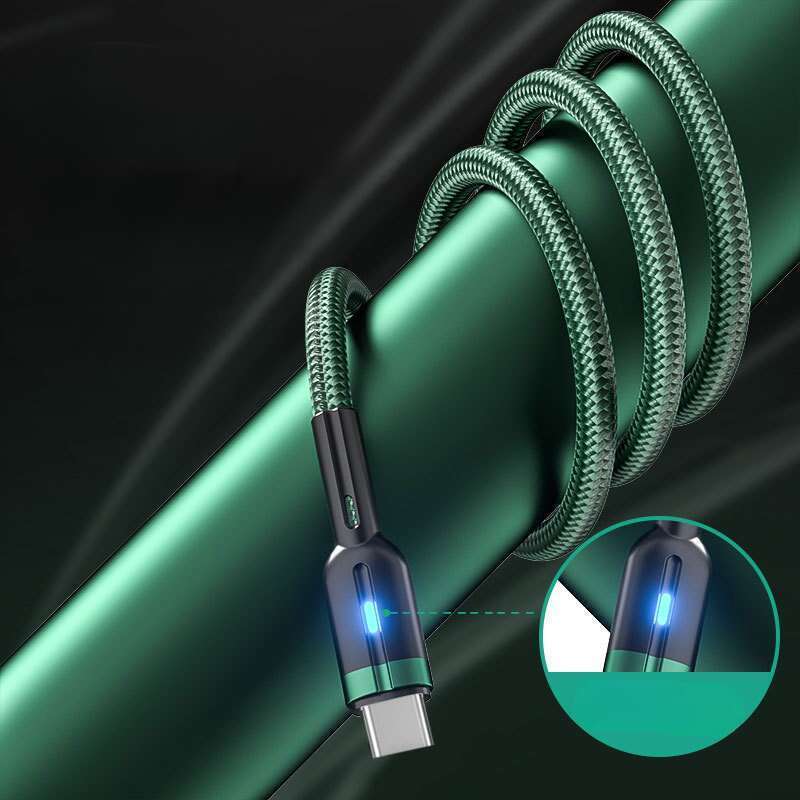 Intelligens kikapcsoló fonott szalagfény adatátvitel iPhone Huawei TypeC mobiltelefon gyors töltőkábel 3a_voghion.com
