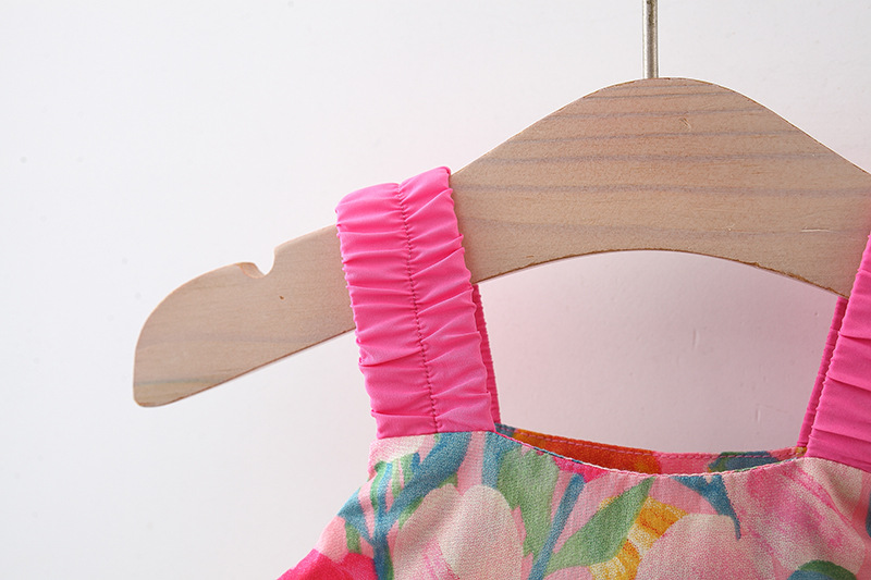 Newborn Baby Girl Dress Flower Printed Sling Bow Dress Send Hat_voghion.com