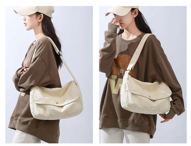 Borsa a tracolla minimalista in tela di cotone set borse donna_voghion.com