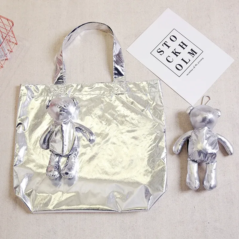ECO Sier Coated Bear Filling Waterproof Tote High-Quality Reusable Grocery High Capacity Cotton Bag Shopping Bag_voghion.com