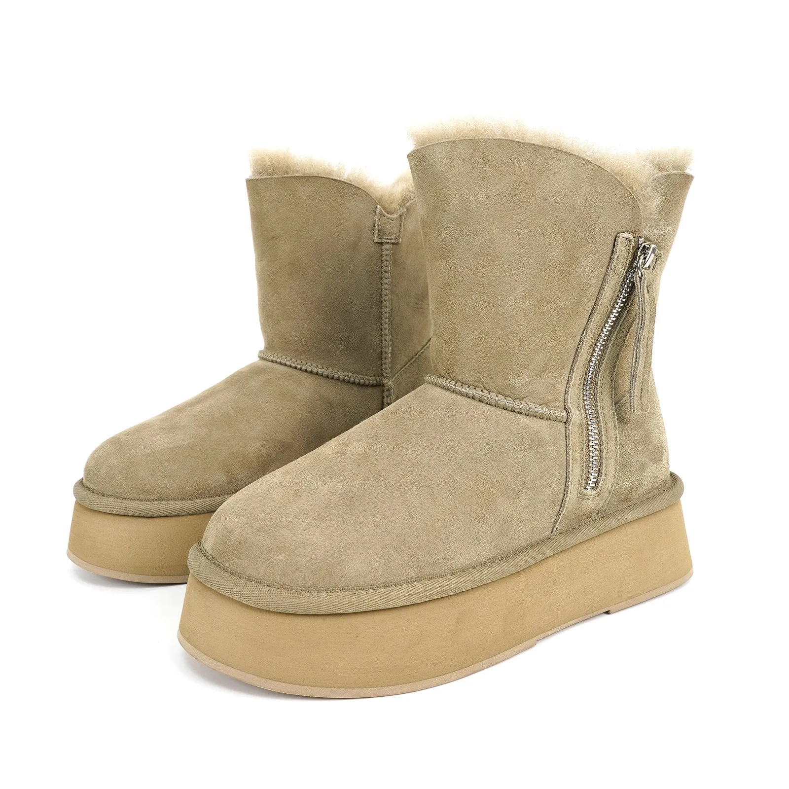 Thick soled raised leather 2025 new model sheepskin wool integrated warm and stylish versatile women's anti slip snow_voghion.com