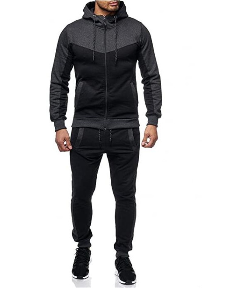 Men's Color Block Hooded Sweatshirt & Jogger Set - Winter Casual Sportswear Outfit For Gym & Streetwear​_voghion.com