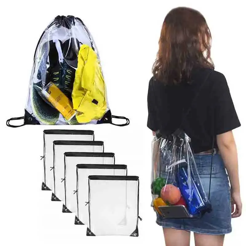 New Transparent Drawstring Backpack Fruit storage Tote Gym Bag Sport Pack Unisex Large Capacity Lightweight Beach_voghion.com