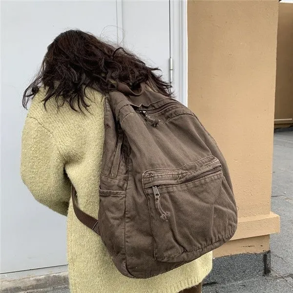 Vintage Backpack For Canvas Women Rucksack Zipper Casual Medium-Capacity Preppy Style Female Bag_voghion.com