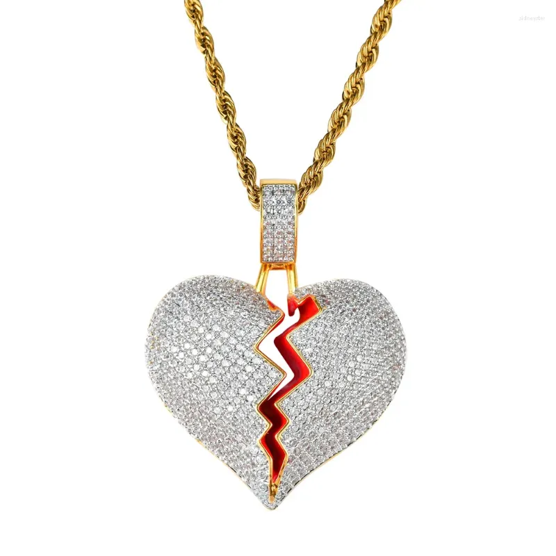 Pendant Necklaces Heart Broken Necklace Gold Sier Color Zirconia Stone Hip Hop Jewelry For Men Charm Gifts_voghion.com