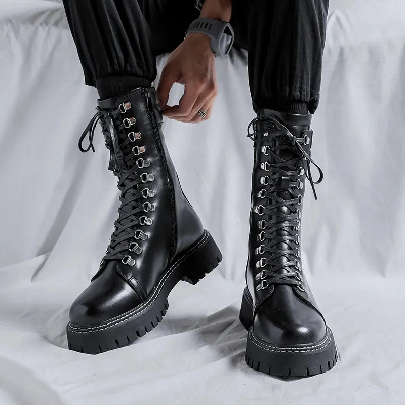 Stivali da lavoro antinfortunistici da uomo in vera pelle con plateau, da uomo, da arrampicata nel deserto, da trekking, alla caviglia, da combattimento, per esterni, 240620_voghion.com