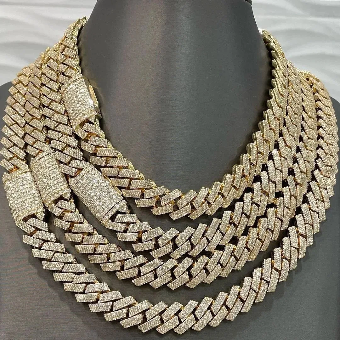 Pendant 15mm Hip Hop VVS Diamond Baguette Cuban Link Chain Moissanite Sier Jewelry Box Necklaces Hiphop_voghion.com