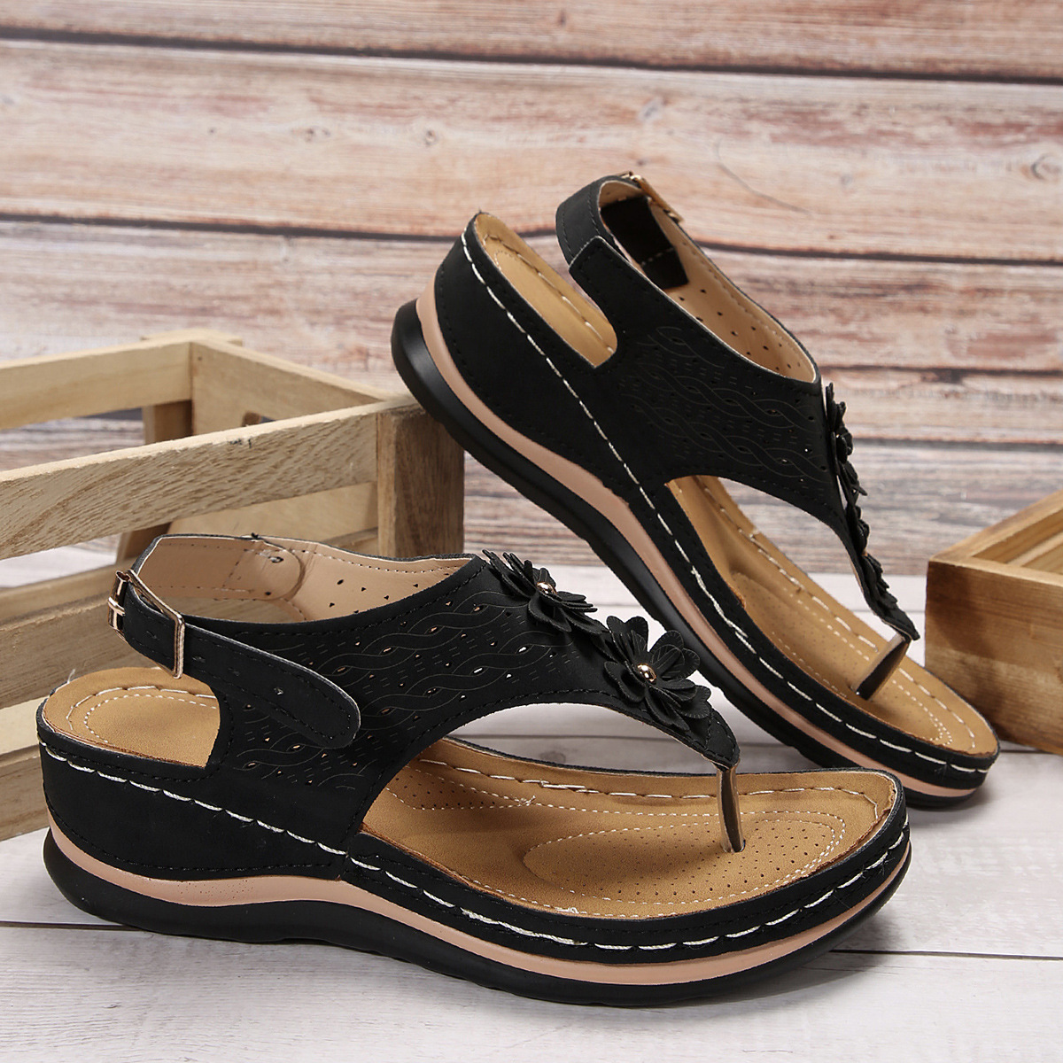 Flat Sandals For Women Herringbone Style Summer Rubber Sole_voghion.com