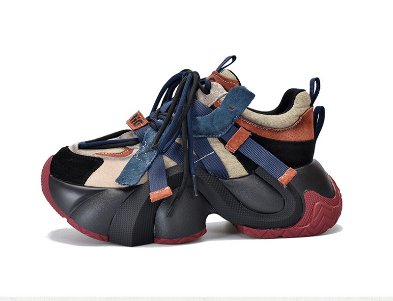 Chaussures de sport décontractées à semelle épaisse pour papa, en cuir véritable, polyvalentes, à lacets, basses, Design Sense, nouvelle collection printemps 2024_voghion.com