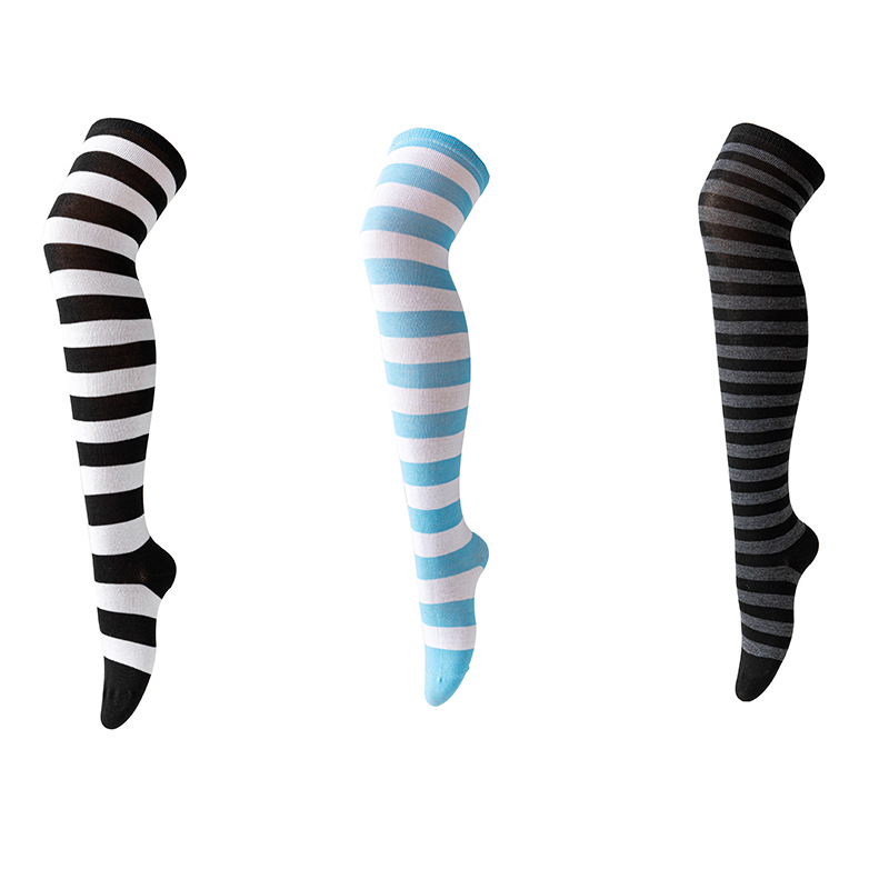 Calzini lunghi da donna sopra il ginocchio a righe colorate in bianco e nero per feste, per cosplay, anime, Natale e Halloween, a forma di gatto_voghion.com