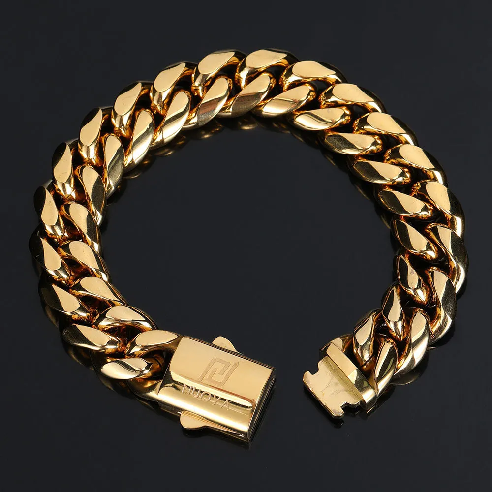 Charm Bracelets Hip Hop Rock Jewelry Free Custom Name Gold Plated Miami Cuban Link Chain Stainless Steel Bracelet For_voghion.com
