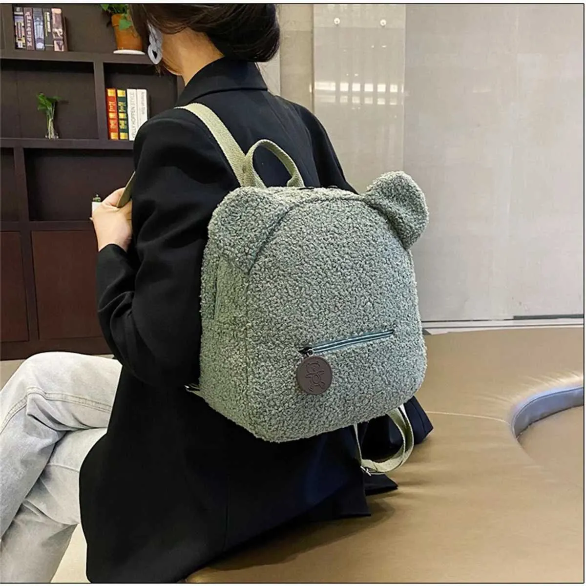Plüsch Damentasche Herbst und Winter neue koreanische Version süßer kleiner Bär Ohr Rucksack Mädchen Eltern-Kind-Tasche-LJXC241217_voghion.com