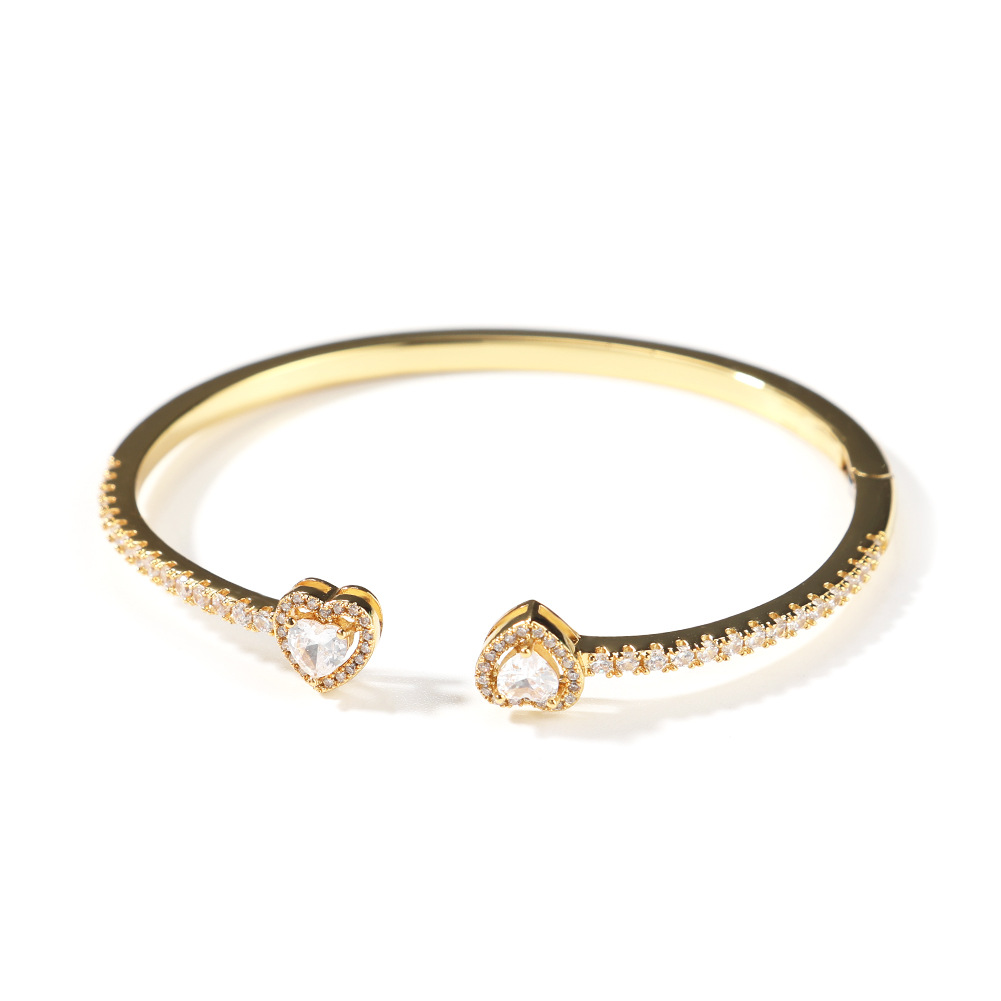 Bracciale da donna minimalista Hip Hop con doppio cuore e zirconi cubici, delicato bracciale impilabile per outfit alla moda (oro, argento, oro rosa)_voghion.com