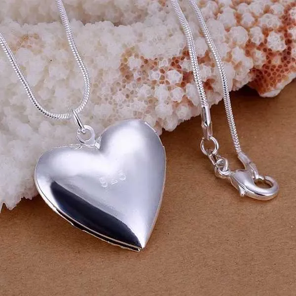Pendant Necklace Locket Necklace Silver Color Photo Frame Chain_voghion.com