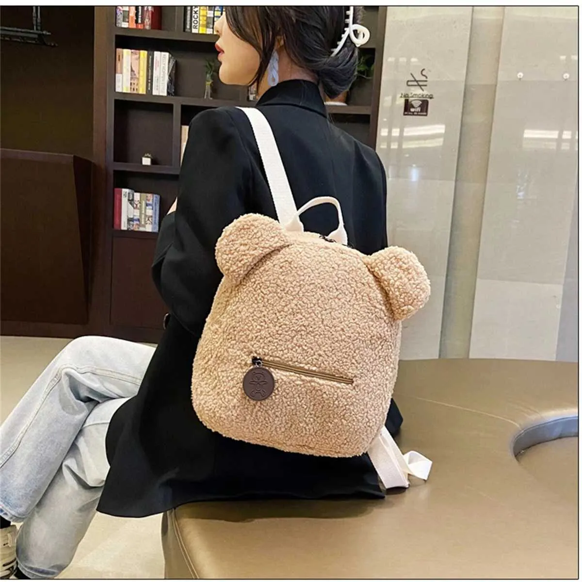 Plüsch Damentasche Herbst und Winter neue koreanische Version süßer kleiner Bär Ohr Rucksack Mädchen Eltern-Kind-Tasche-LJXC241217_voghion.com
