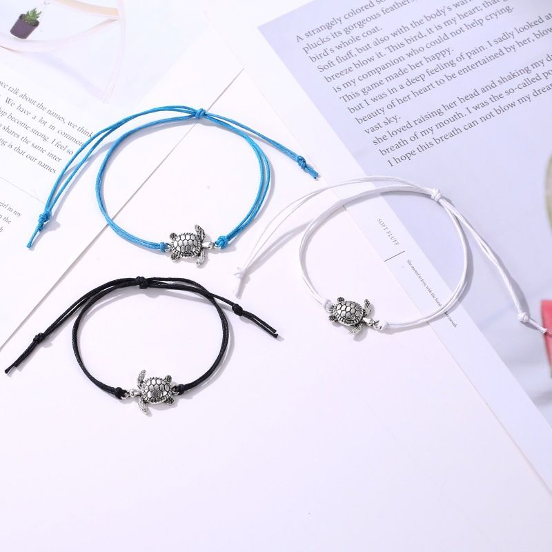 foot Decoration Retro Simple String Bracelet Creative Compass Turtle Two-piece Anklet_voghion.com