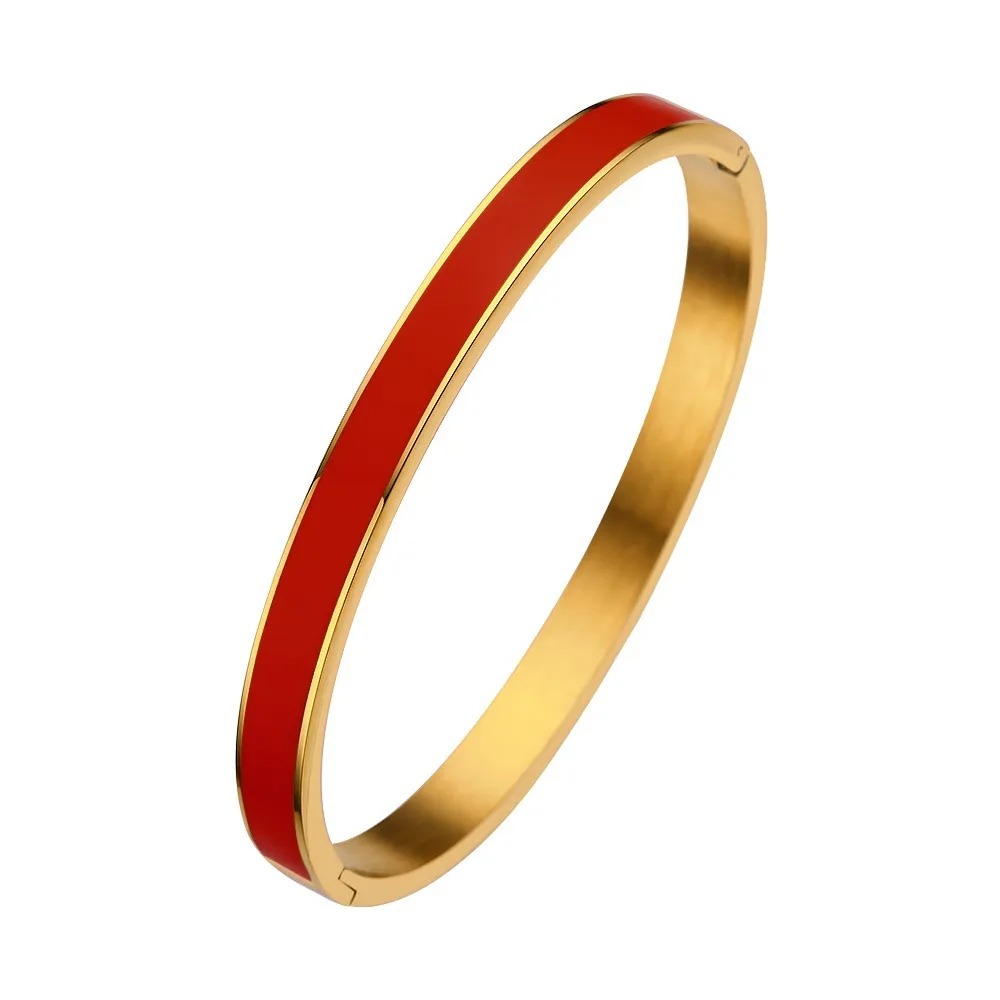 Titanium Steel Enamel Bangle Gold Plated Designer Bracelet For Women_voghion.com